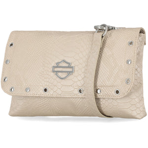 Harley-Davidson Women's Embossed Snake PU Adjustable Crossbody, Brush Tan MHW188/39
