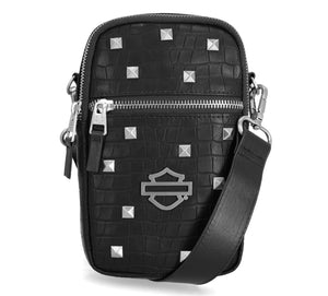 Harley-Davidson Women's Croco Embossed Adjustable Crossbody Purse, Black MHW201/08