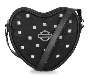Harley-Davidson Women's Croco Studded Adjustable Crossbody Heart Purse, Black MHW202/08