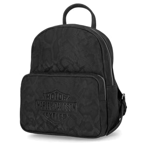 Harley-Davidson Women's Snake Printed PU 9" x 10.75" Adjustable Backpack, Black MHW206/08