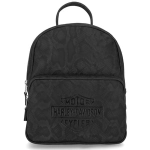 Harley-Davidson Women's Snake Printed PU 9" x 10.75" Adjustable Backpack, Black MHW206/08