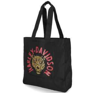 Harley-Davidson Women's Cheetah Polyester 15" Reversible Tote Bag, Black MHW211/08