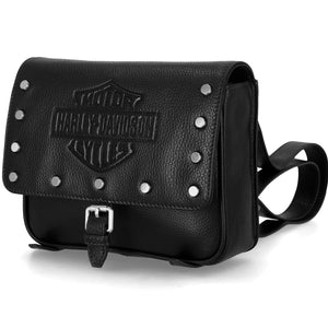 Harley-Davidson Women's Core Stud Buckle Strap Closure 9" x 7.5" Leather Backpack, Black MHW214/08