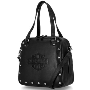 Harley-Davidson Women's Core Stud Leather 10" x 9" Adjustable/Detachable Bowler Purse, Black MHW215/08