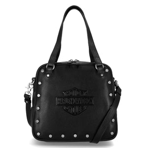 Harley-Davidson Women's Core Stud Leather 10" x 9" Adjustable/Detachable Bowler Purse, Black MHW215/08