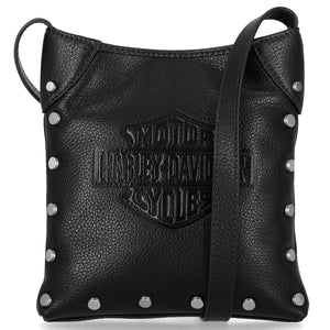 Harley-Davidson Women's Stud 7.5 x 8.5 Leather Adjustable/Detachable Crossbody, Black MHW217/08