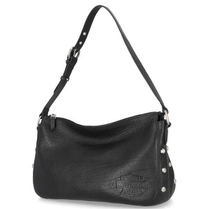 Harley-Davidson Women's Hex Stud Leather Adjustable Hobo Purse, Black MHW222/08