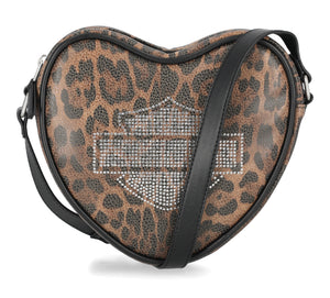 Harley-Davidson Women's Leopard Rhinestone Crossbody Heart Purse, Leopard Print MHW227/99