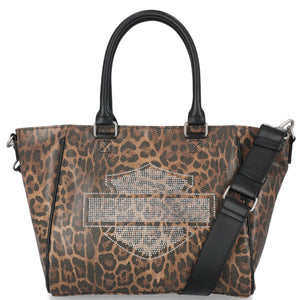 Harley-Davidson Women's Leopard Rhinestone Bar & Shield Satchel Purse, Brown MHW228/99