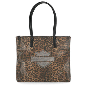 Harley-Davidson Women's Leopard Rhinestone Bar & Shield Flat Tote Bag, Leopard Print MHW229/99