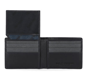 Harley-Davidson Men's Genuine Leather With Calvary Canvas Trim Billfold Wallet, Peacoat MWM035/84