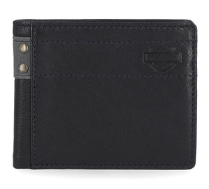 Harley-Davidson Men's Genuine Leather With Calvary Canvas Trim Billfold Wallet, Peacoat MWM035/84