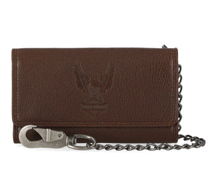 Harley-Davidson Men's Genuine Leather Iconic B&S Eagle Trucker Wallet, Brown MWM42