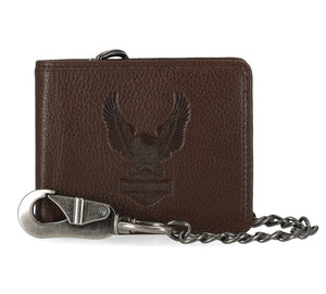 Harley-Davidson Men's Genuine Leather Iconic B&S Eagle Bifold Wallet, Brown MWM041