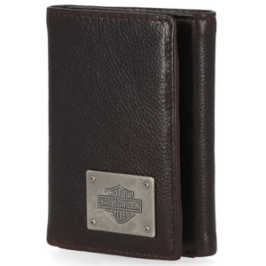 Harley-Davidson Men's Bar & Shield Plate Tri-Fold Leather Wallet MWM044, Oxblood Brown