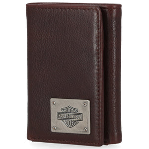 Harley-Davidson Men's Bar & Shield Plate Tri-Fold Leather Wallet MWM044, Brown