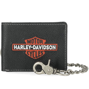 Harley-Davidson Men's Bar & Shield Embroidered Billfold Chain Leather Wallet, Black MWM105/08