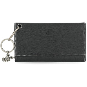 Black leather wallet with keychain on a white background