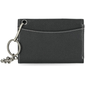 Black leather cardholder with keychain on a white background