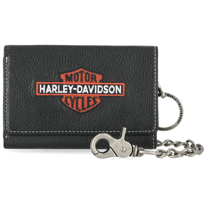 Harley-Davidson Men's Bar & Shield Embroidered Trifold Chain Leather Wallet, Black MWM107/08