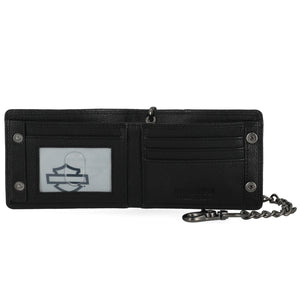 Harley-Davidson Men's Embossed Willie G Skull Genuine Leather Billfold Chain Wallet, Black MWM116/08