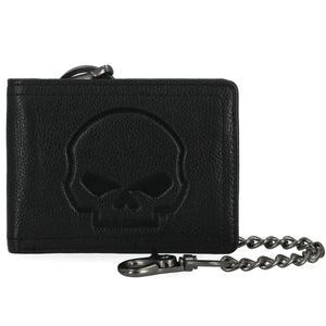 Harley-Davidson Men's Embossed Willie G Skull Genuine Leather Billfold Chain Wallet, Black MWM116/08
