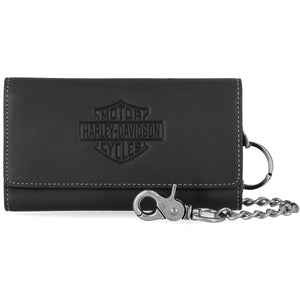 Harley-Davidson Men's Bar & Shield Embossed Trifold Trucker Chain Leather Wallet, Black MWM119/08