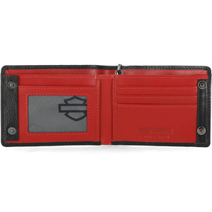 Harley-Davidson Men's RWB #1 Genuine Leather Billfold Snap Closure Chain Wallet, Black MWM121/08