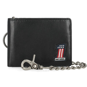 Harley-Davidson Men's RWB #1 Genuine Leather Billfold Snap Closure Chain Wallet, Black MWM121/08