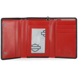 Harley-Davidson Men's RWB #1 Genuine Leather RFID Trifold Chain Wallet, Black MWM122/08