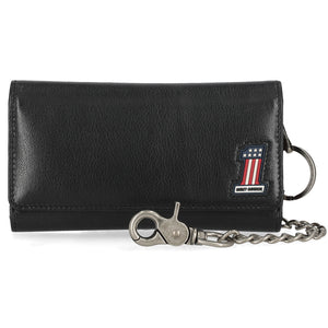 Harley-Davidson Men's RWB #1 Genuine Leather Trifold Chain Trucker Wallet, Black MWM123/08