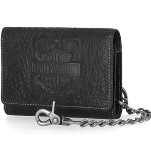 Harley-Davidson Men's B&S Logo Croco Medium Trifold Chain Wallet, Black MWM126/08