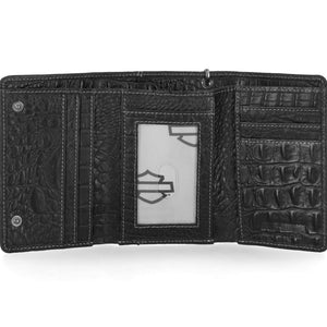Harley-Davidson Men's B&S Logo Croco Medium Trifold Chain Wallet, Black MWM126/08