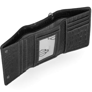 Harley-Davidson Men's B&S Logo Croco Medium Trifold Chain Wallet, Black MWM126/08