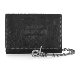 Harley-Davidson Men's B&S Logo Croco Medium Trifold Chain Wallet, Black MWM126/08