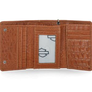 Harley-Davidson Men's B&S Logo Croco Medium Trifold Chain Wallet, Brown MWM126/35