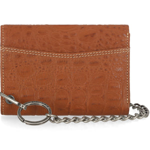 Harley-Davidson Men's B&S Logo Croco Medium Trifold Chain Wallet, Brown MWM126/35
