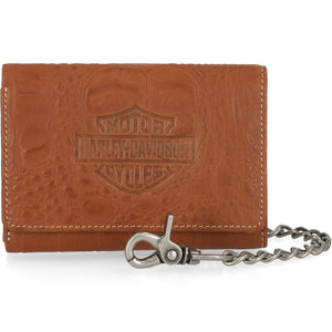 Harley-Davidson Men's B&S Logo Croco Medium Trifold Chain Wallet, Brown MWM126/35