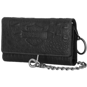 Harley-Davidson Men's B&S Logo Croco RFID Trucker Trifold Chain Wallet, Black MWM127/08