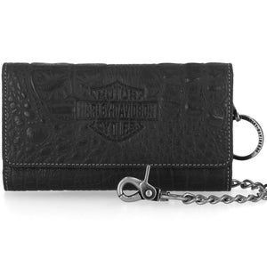 Harley-Davidson Men's B&S Logo Croco RFID Trucker Trifold Chain Wallet, Black MWM127/08