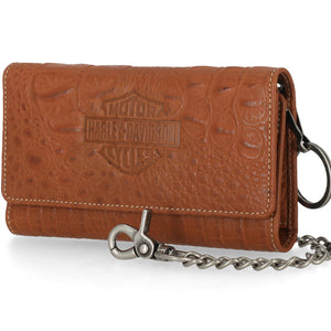 Harley-Davidson Men's B&S Logo Croco RFID Trucker Trifold Chain Wallet, Brown MWM127/35