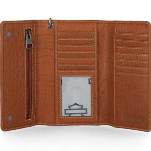 Harley-Davidson Men's B&S Logo Croco RFID Trucker Trifold Chain Wallet, Brown MWM127/35