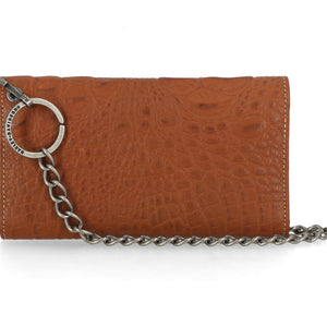 Harley-Davidson Men's B&S Logo Croco RFID Trucker Trifold Chain Wallet, Brown MWM127/35