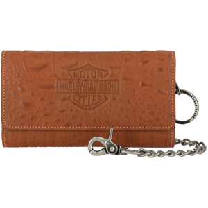 Harley-Davidson Men's B&S Logo Croco RFID Trucker Trifold Chain Wallet, Brown MWM127/35