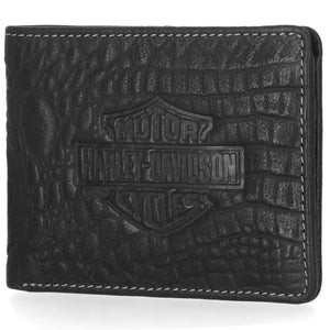 Harley-Davidson Men's B&S Logo Croco RFID Billfold Chain Wallet, Black MWM128/08