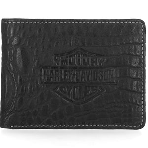 Harley-Davidson Men's B&S Logo Croco RFID Billfold Chain Wallet, Black MWM128/08