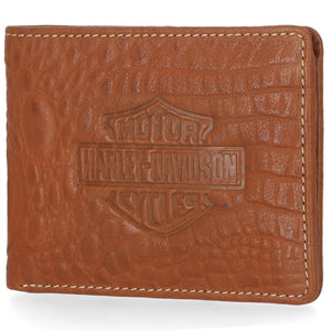 Harley-Davidson Men's B&S Logo Croco RFID Billfold Chain Wallet, Brown MWM128/35
