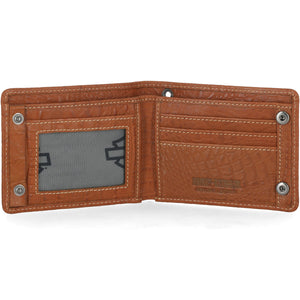 Harley-Davidson Men's B&S Logo Croco RFID Billfold Chain Wallet, Brown MWM128/35