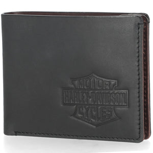 Harley-Davidson Men's Vintage B&S Logo RFID Leather Billfold Wallet, Black MWM129/08