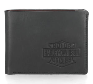 Harley-Davidson Men's Vintage B&S Logo RFID Leather Billfold Wallet, Black MWM129/08